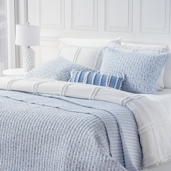 Martha Stewart Blue/White Standard Cotton 200 TC Reversible 3 Piece